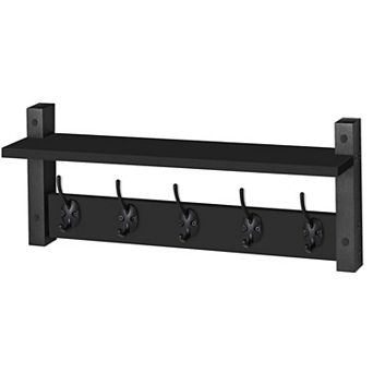 Sorbus 24 Inch Floating Wall Shelf with 5 Hooks for Entryway, Bathroom, Bedroom, Kitchen, etc