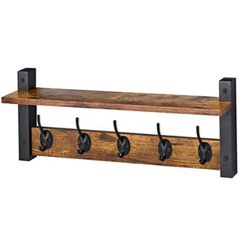 Sorbus 24 Inch Floating Wall Shelf with 5 Hooks for Entryway, Bathroom, Bedroom, Kitchen, etc