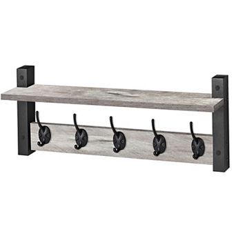 Sorbus 24 Inch Floating Wall Shelf with 5 Hooks for Entryway, Bathroom, Bedroom, Kitchen, etc