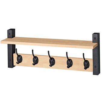 Sorbus 24 Inch Floating Wall Shelf with 5 Hooks for Entryway, Bathroom, Bedroom, Kitchen, etc