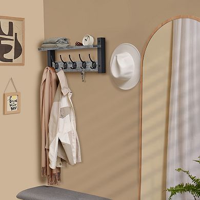 Sorbus 16 Inch Floating Wall Shelf with 5 Hooks for Entryway, Bathroom, Bedroom, Kitchen, etc