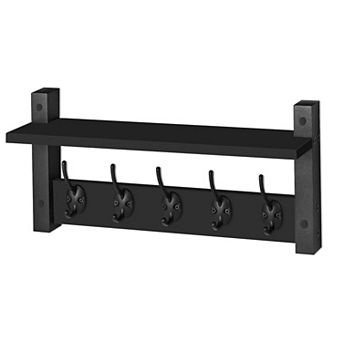 Sorbus 16 Inch Floating Wall Shelf with 5 Hooks for Entryway, Bathroom, Bedroom, Kitchen, etc