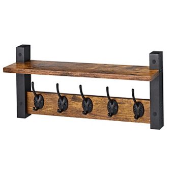 Sorbus 16 Inch Floating Wall Shelf with 5 Hooks for Entryway, Bathroom, Bedroom, Kitchen, etc