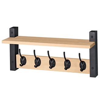 Sorbus 16 Inch Floating Wall Shelf with 5 Hooks for Entryway, Bathroom, Bedroom, Kitchen, etc