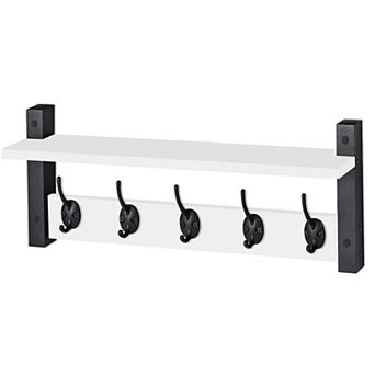 Sorbus 16 Inch Floating Wall Shelf with 5 Hooks for Entryway, Bathroom, Bedroom, Kitchen, etc