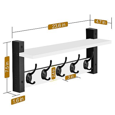 Sorbus 24 Inch Floating Wall Shelf with 5 Hooks for Entryway, Bathroom, Bedroom, Kitchen, etc