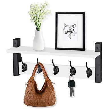 Sorbus 24 Inch Floating Wall Shelf with 5 Hooks for Entryway, Bathroom, Bedroom, Kitchen, etc