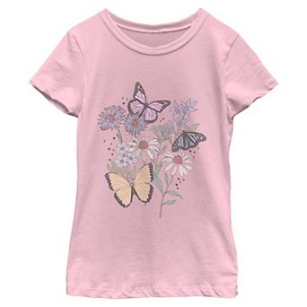 Girls' Flowers & Butterflies Short Sleeve Graphic Tee