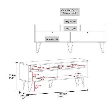 Salunga TV Stand, 2 Doors, 3 Shelves, 5 Legs, White/Natural Oak