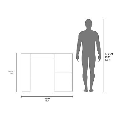 Rossiter Kitchen Island, 1 Door, 5 Shelves, Natural Oak/White