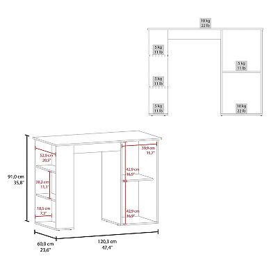 Rossiter Kitchen Island, 1 Door, 5 Shelves, Natural Oak/White