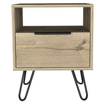 Begonia Nightstand, Shelf, Single Door Cabient, Hairpin Legs