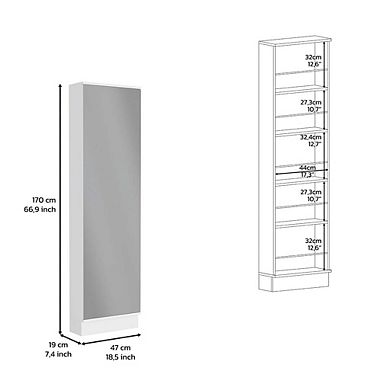Charlotte Xl Shoe Rack, Five Interior Shelves, Mirror, Single Door Cabinet