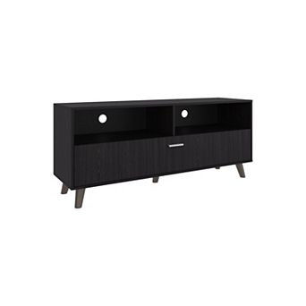 DEPOT E-SHOP Leary Tv Stand, 1 Door, 3 Shelves, Black Wengue
