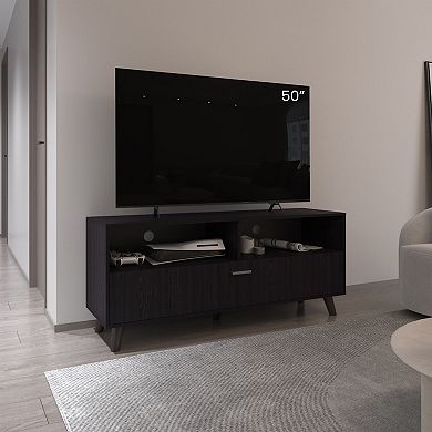 DEPOT E-SHOP Leary Tv Stand, 1 Door, 3 Shelves, Black Wengue