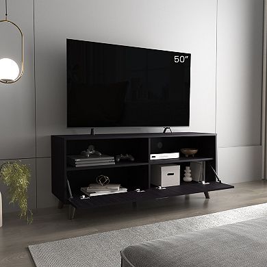 DEPOT E-SHOP Leary Tv Stand, 1 Door, 3 Shelves, Black Wengue