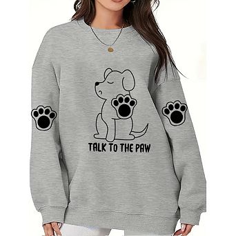Women Casual Sweatshirt Long Sleeve Crew Neck Cute Pullover Dogs Print Casual Fit Winter Tops