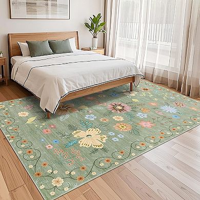 ANIXOL Washable Floral Area Rug