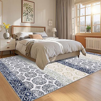 Boho Area Rug Non Slip Ultra Thin Machine Washable Floor Cover for Bathroom Living Room Bedroom
