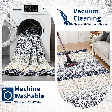 Boho Area Rug Non Slip Ultra Thin Machine Washable Floor Cover for Bathroom Living Room Bedroom