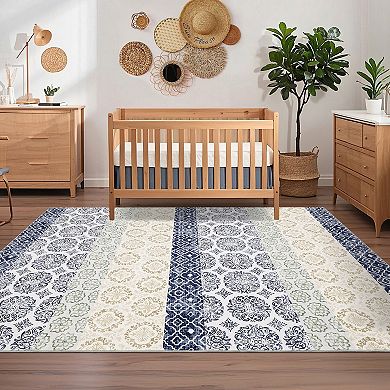 Boho Area Rug Non Slip Ultra Thin Machine Washable Floor Cover for Bathroom Living Room Bedroom