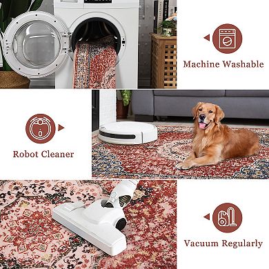 Machine Washable Area Rug Vintage Design Low Pile Easy Clean