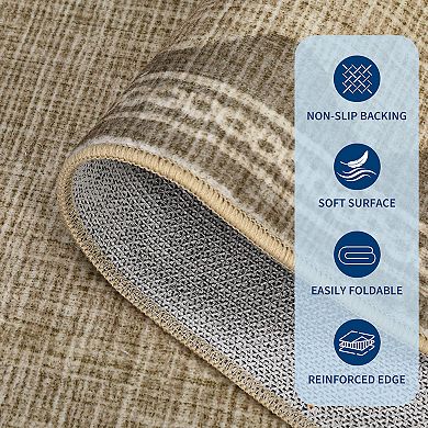 Modern Scalloped Edge Area Rug Machine Washable Vacuum Clean Ultra Thin Mat for Dining Room