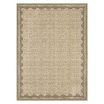 Modern Scalloped Edge Area Rug Machine Washable Vacuum Clean Ultra Thin Mat for Dining Room