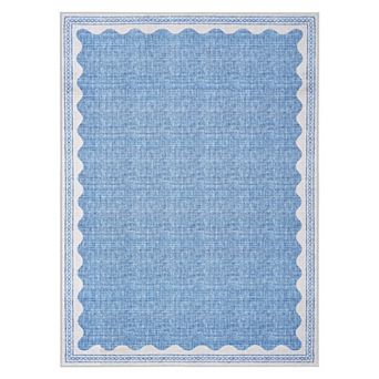 Modern Scalloped Edge Area Rug Machine Washable Vacuum Clean Ultra Thin Mat for Dining Room