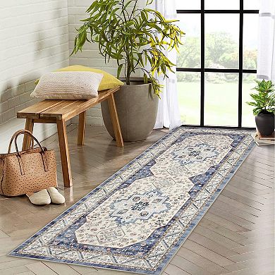 Easy Care Vintage Rug Non Slip Rubber Back for Kitchen Bedroom Office
