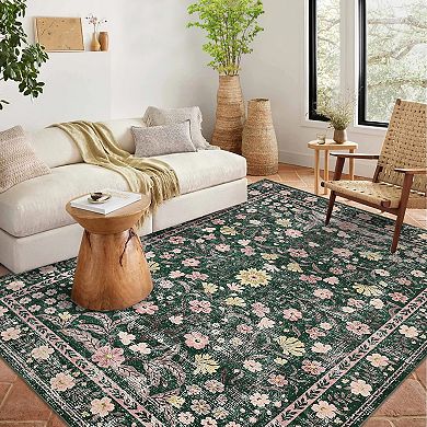 Area Rug Retro Boho Mottled Flowers Rug Durable Non-Shedding Low Pile Rug