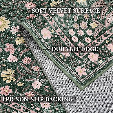 Area Rug Retro Boho Mottled Flowers Rug Durable Non-Shedding Low Pile Rug