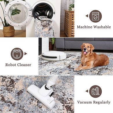 Boho Modern Washable Rug Non-Skid Backing, Stain Resistant, Perfect for Kids, Pets & High Traffic