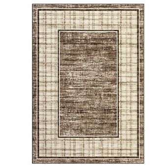 Modern Plaid Area Rug Non Slip Stain Resistant Low Pile Machine Washable Carpet for Bedroom Hallway