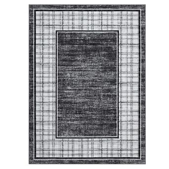 Modern Plaid Area Rug Non Slip Stain Resistant Low Pile Machine Washable Carpet for Bedroom Hallway