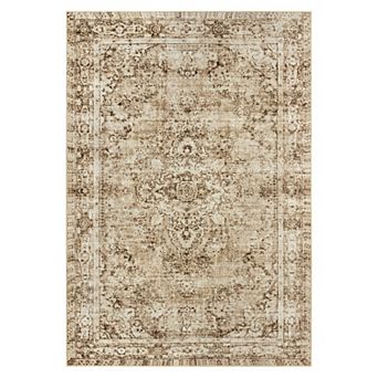 Machine Washable Area Rug Vintage Design, Low Pile Easy Clean, Super Soft with Gripper Backing
