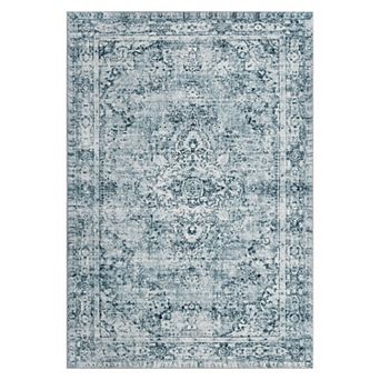 Machine Washable Area Rug Vintage Design, Low Pile Easy Clean, Super Soft with Gripper Backing