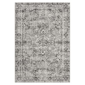 Machine Washable Area Rug Vintage Design, Low Pile Easy Clean, Super Soft with Gripper Backing