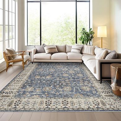Boho Modern Washable Rug Non-Skid Backing, Stain Resistant, Perfect for Kids, Pets High Traffic