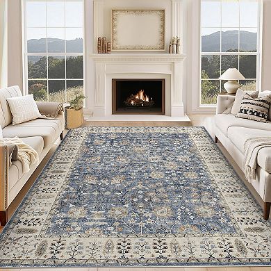 Boho Modern Washable Rug Non-Skid Backing, Stain Resistant, Perfect for Kids, Pets High Traffic