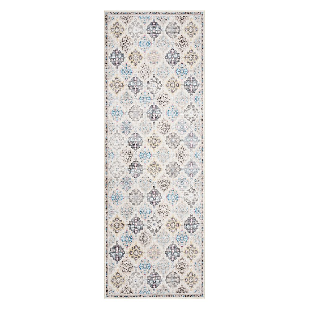 Vintage Boho Floral Diamond Pattern Low Pile Washable Non Slip Rug
