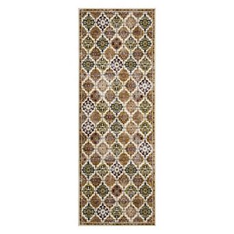 Vintage Boho Floral Diamond Pattern Low Pile Washable Non Slip Rug