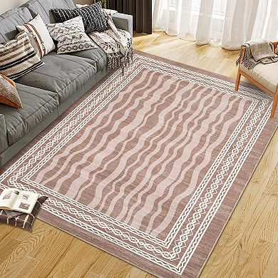Modern Bordered Print Area Rugs for Living Room Bedroom Contemporary Machine Washable