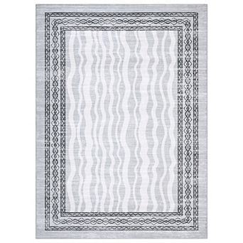 Modern Bordered Print Area Rugs for Living Room Bedroom Contemporary Machine Washable