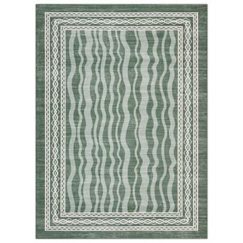 Modern Bordered Print Area Rugs for Living Room Bedroom Contemporary Machine Washable
