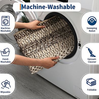 Modern Woven Area Rug Foldable Low Pile Machine Washable Carpet for Kid's Room Playroom Dining Room