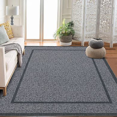 Modern Solid Rectangle Rug Low Pile Stain Resistant Machine Washable Non Slip Backing