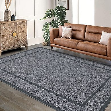 Modern Solid Rectangle Rug Low Pile Stain Resistant Machine Washable Non Slip Backing