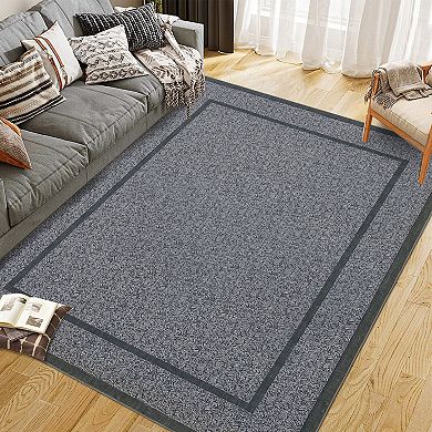 Modern Solid Rectangle Rug Low Pile Stain Resistant Machine Washable Non Slip Backing