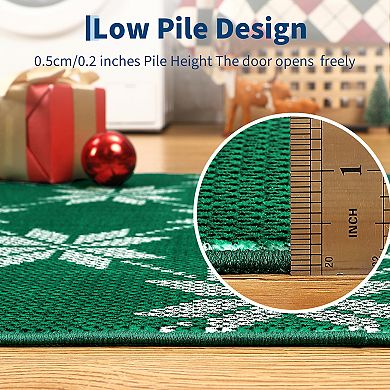 Christmas Floral Plaid Pattern Low Pile Machine Washable Non Slip Rug